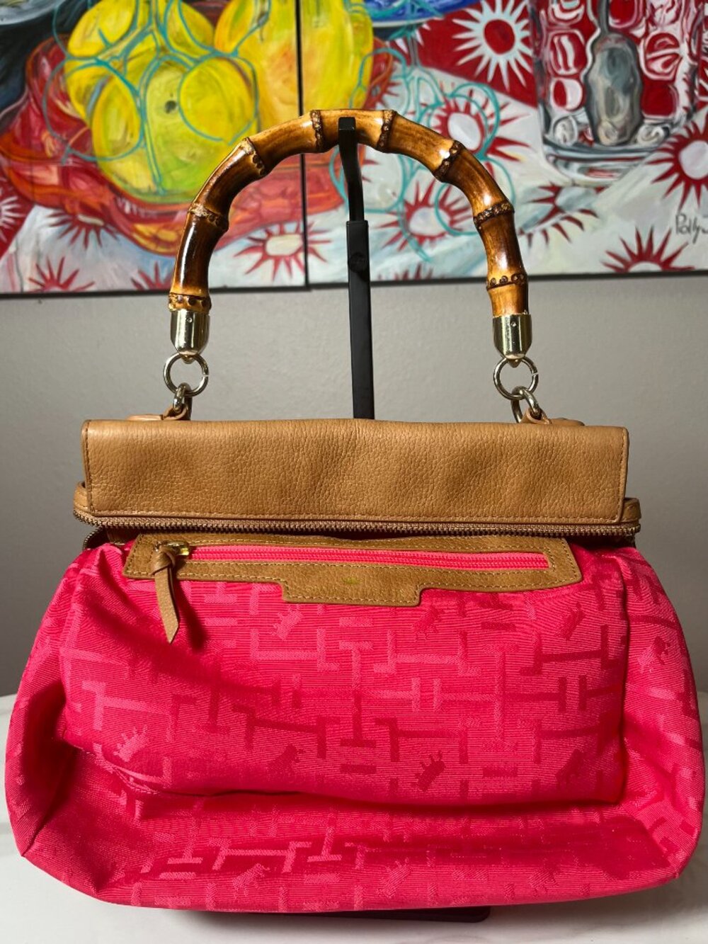 Elaine Turner Celeste Cheetah Haircalf Bamboo Convertible Satchel Backpack - Picture 14 of 16